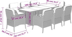 vidaXL 9-częściowy zestaw mebli ogrodowych z poduszkami, brązowy, rattan PE 7