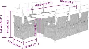 vidaXL 9-częściowy zestaw mebli ogrodowych z poduszkami, czarny, rattan PE 9