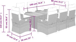 vidaXL 9-częściowy zestaw mebli ogrodowych z poduszkami, czarny, rattan PE 12