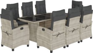 vidaXL 9-częściowy zestaw mebli ogrodowych z poduszkami, jasnoszary 2