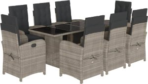 vidaXL 9-częściowy zestaw mebli ogrodowych z poduszkami, jasnoszary 2