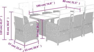 vidaXL 9-częściowy zestaw mebli ogrodowych z poduszkami, jasnoszary 9