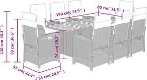 vidaXL 9-częściowy zestaw mebli ogrodowych z poduszkami, mieszany beż 9