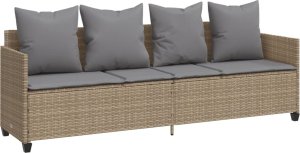 vidaXL Leżanka z poduszkami, beżowa, polirattan 2