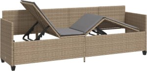 vidaXL Leżanka z poduszkami, beżowa, polirattan 4