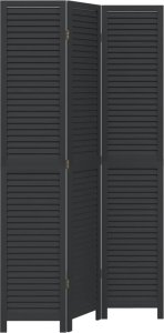 vidaXL Parawan pokojowy, 3-panelowy, czarny, lite drewno paulowni 2