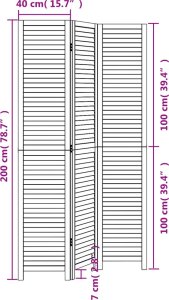 vidaXL Parawan pokojowy, 3-panelowy, czarny, lite drewno paulowni 8
