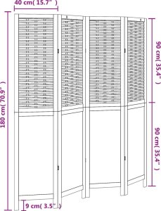 vidaXL Parawan pokojowy, 4-panelowy, ciemny brąz, lite drewno paulowni 8