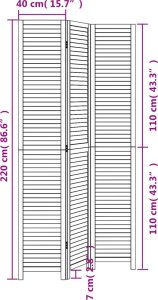 vidaXL Parawan pokojowy, 3-panelowy, czarny, lite drewno paulowni 8