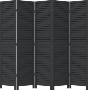 vidaXL Parawan pokojowy, 5-panelowy, czarny, lite drewno paulowni 4