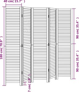 vidaXL Parawan pokojowy, 5-panelowy, czarny, lite drewno paulowni 8