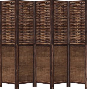 vidaXL Parawan pokojowy, 5-panelowy, ciemny brąz, lite drewno paulowni 4