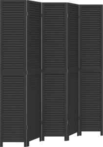 vidaXL Parawan pokojowy, 5-panelowy, czarny, lite drewno paulowni 2