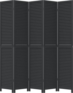 vidaXL Parawan pokojowy, 5-panelowy, czarny, lite drewno paulowni 4