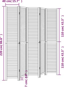 vidaXL Parawan pokojowy, 5-panelowy, czarny, lite drewno paulowni 8