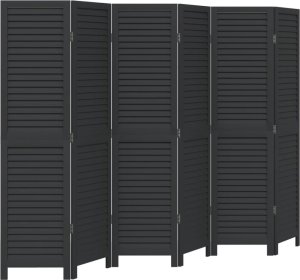 vidaXL Parawan pokojowy, 6-panelowy, czarny, lite drewno paulowni 2