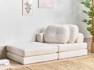 Beliani Sofa rozkładana jednoosobowa boucle biała OLDEN 2