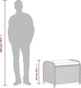 vidaXL Stołek ogrodowy z poduszką, szary, 58x46x46 cm, polirattan 8