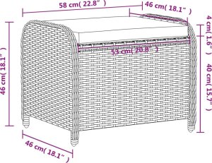 vidaXL Stołek ogrodowy z poduszką, szary, 58x46x46 cm, polirattan 9