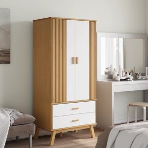 vidaXL Szafa , biało-brązowa, 76,5x53x172 cm, lite drewno sosnowe 3