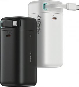 Powerbank Usams USAMS Powerbank ze zwijanym kablem USB-C Retractable 18000 mAh PD45W Fast Charge XMF Series biały/white 20KCD21602 (US-CD216) 2