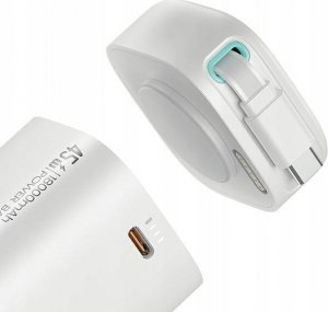 Powerbank Usams USAMS Powerbank ze zwijanym kablem USB-C Retractable 18000 mAh PD45W Fast Charge XMF Series biały/white 20KCD21602 (US-CD216) 5