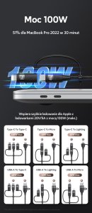 Usams Kabel USAMS US-SJ645 U85 USB-A+USB-C/USB-C, Lightning, microUSB 6w1 1,2m 100W PD Fast Charge czarny/black 11