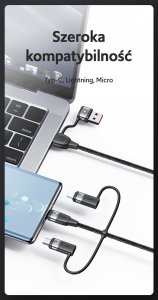 Usams Kabel USAMS US-SJ645 U85 USB-A+USB-C/USB-C, Lightning, microUSB 6w1 1,2m 100W PD Fast Charge czarny/black 12