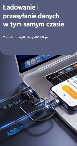 Usams Kabel USAMS US-SJ645 U85 USB-A+USB-C/USB-C, Lightning, microUSB 6w1 1,2m 100W PD Fast Charge czarny/black 16