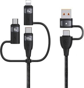 Usams Kabel USAMS US-SJ645 U85 USB-A+USB-C/USB-C, Lightning, microUSB 6w1 1,2m 100W PD Fast Charge czarny/black 17