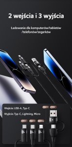 Usams Kabel USAMS US-SJ645 U85 USB-A+USB-C/USB-C, Lightning, microUSB 6w1 1,2m 100W PD Fast Charge czarny/black 10