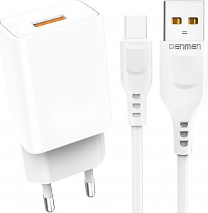 Ładowarka Denmen Ładowarka sieciowa USB + kabel USB-C typ C 1m do iPhone 15 szybka 2.4A 12W Denmen Biała 1