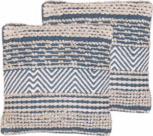 Beliani 2 bawełniane poduszki dekoracyjne geometryczny wzór 45 x 45 cm beżowo-niebieskie DEWBERRY Lumarko! 1