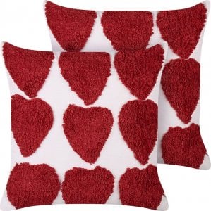 Beliani 2 bawełniane poduszki dekoracyjne tuftowane 45 x 45 cm biało-czerwone MINGORA Lumarko! 1