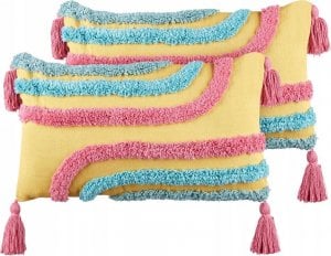 Beliani 2 bawełniane poduszki dekoracyjne tuftowane z frędzlami 30 x 50 cm wielokolorowe DOLICHOS Lumarko! 1