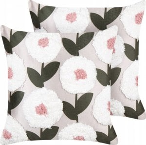 Beliani 2 poduszki dekoracyjne bawełniane tuftowane w kwiaty 45 x 45 cm różowe KUNRI Lumarko! 1