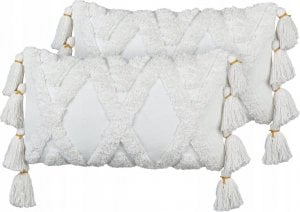 Beliani 2 poduszki dekoracyjne bawełniane tuftowane z frędzlami 30 x 50 cm białe DAUR Lumarko! 1