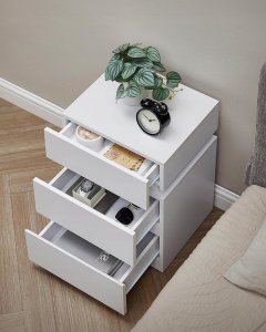 Vasagle Stolik nocny z regulowaną wielokolorową taśmą LED, 3 szuflady, stolik boczny w nowoczesnym stylu, 35 x 40 x 55 cm, biały 3