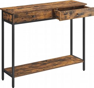 Vasagle Stół konsolowy, stolik do przedpokoju, stolik boczny, stolik rozkładany z 2 szufladami, stalowa rama, przedpokój, salon, wzornic 1