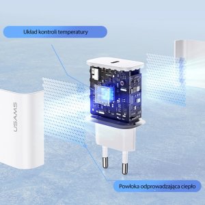Ładowarka Usams USAMS Ład. siec. 1xUSB-C T65 PD20W (only head) PD Fast Charging biały/white CC226TC01 (US-CC226) 7