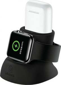 Usams USAMS Silikonowy stojak 2w1 do ładowania Apple Watch i AirPods czarny/black ZJ51ZJ01 (US-ZJ051) 1