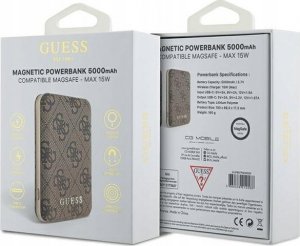 Powerbank Guess Guess 4G Leather Metal Logo MagSafe - Power Bank indukcyjny 5000 mAh 15W MagSafe (brązowy) 3