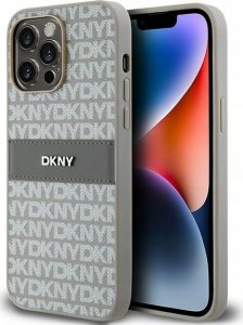 DKNY DKNY DKHCP14LPRTHSLE iPhone 14 Pro 6.1" beżowy/beige hardcase Leather Mono Stripe & Metal Logo 1