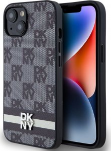 DKNY DKHCP14SPCPTSSK iPhone 14 / 15 / 13 6.1" czarny/black hardcase Leather Checkered Mono Pattern & Printed Stripes 2