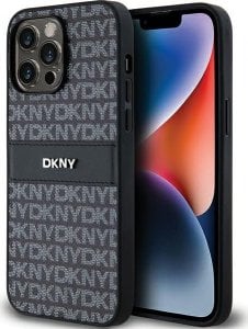 DKNY DKNY DKHCP14LPRTHSLK iPhone 14 Pro 6.1" czarny/black hardcase Leather Mono Stripe & Metal Logo 1