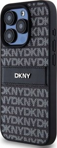 DKNY DKNY DKHCP15LPRTHSLK iPhone 15 Pro 6.1" czarny/black hardcase Leather Mono Stripe & Metal Logo 1