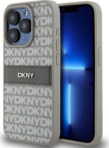 DKNY DKNY DKHCP15LPRTHSLE iPhone 15 Pro 6.1" beżowy/beige hardcase Leather Mono Stripe & Metal Logo 1