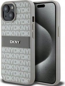 DKNY DKNY DKHCP15MPRTHSLE iPhone 15 Plus / 14 Plus 6.7" beżowy/beige hardcase Leather Mono Stripe & Metal Logo 1