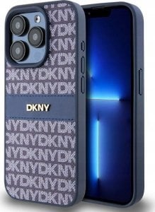 DKNY DKNY DKHCP15LPRTHSLB iPhone 15 Pro 6.1" niebieski/blue hardcase Leather Mono Stripe & Metal Logo 1