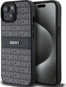 DKNY DKNY DKHCP15MPRTHSLK iPhone 15 Plus / 14 Plus 6.7" czarny/black hardcase Leather Mono Stripe & Metal Logo 1